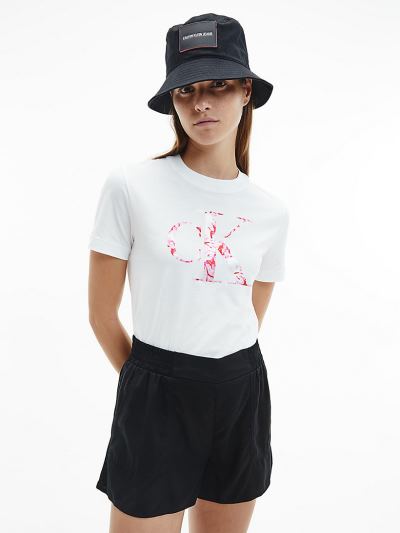 Calvin Klein Ruhák HU092905 | Calvin Klein Organic Cotton Logo Női Póló Világos Fehér